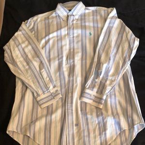 White, blue, and green striped Polo Button down